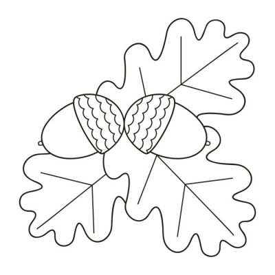 Online coloring book: Two acorns on leaves coloring page